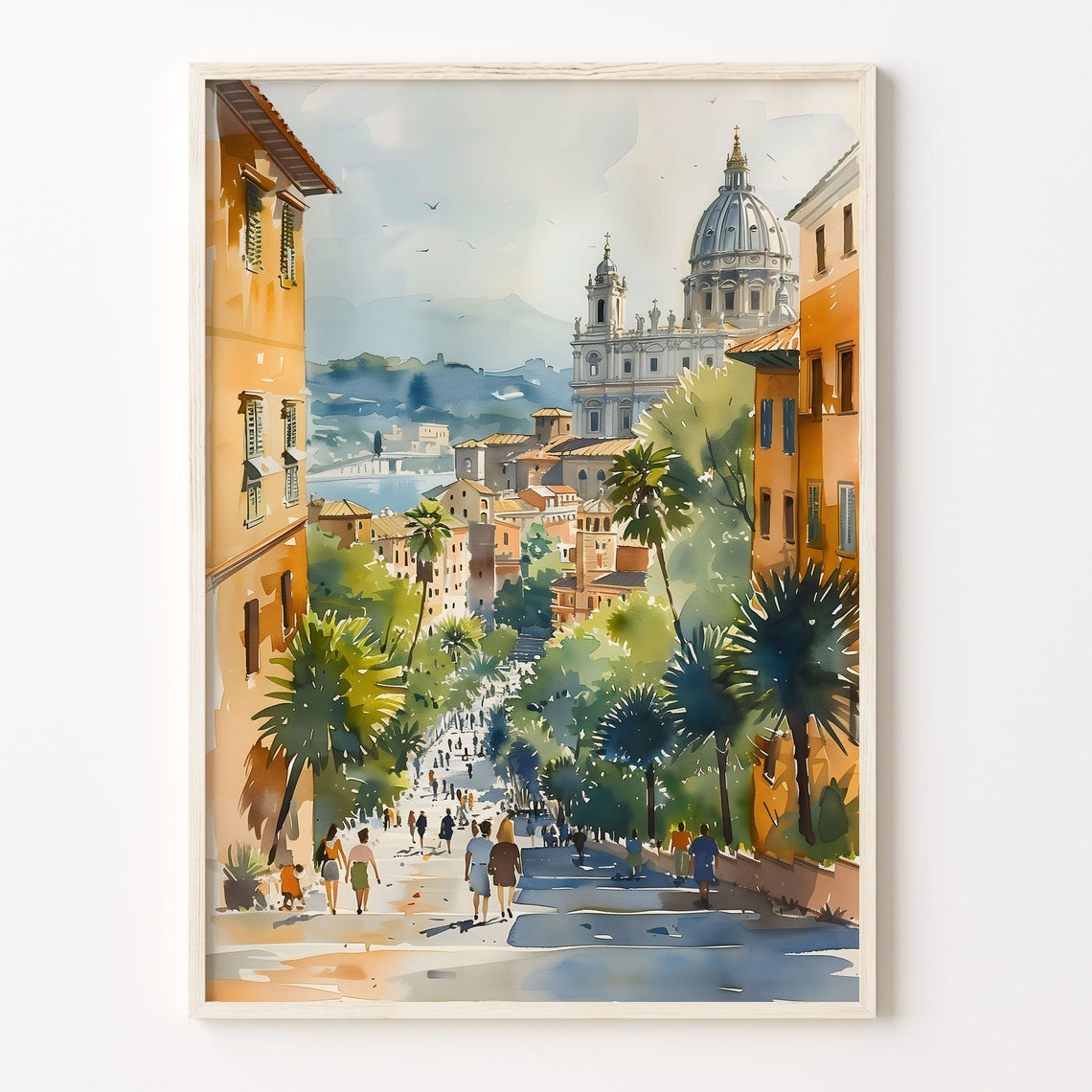 Rome Italy St Peters Basilica Dome Vatican City Watercolor Poster