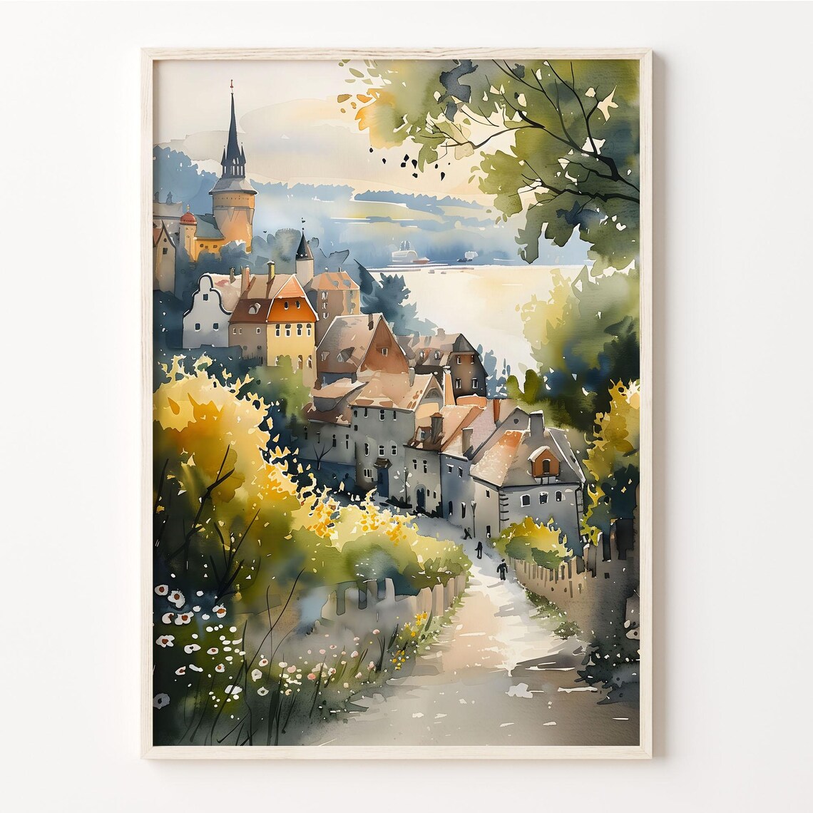 Tallinn Estonia Medieval Old Town Church Spires Watercolor Poster