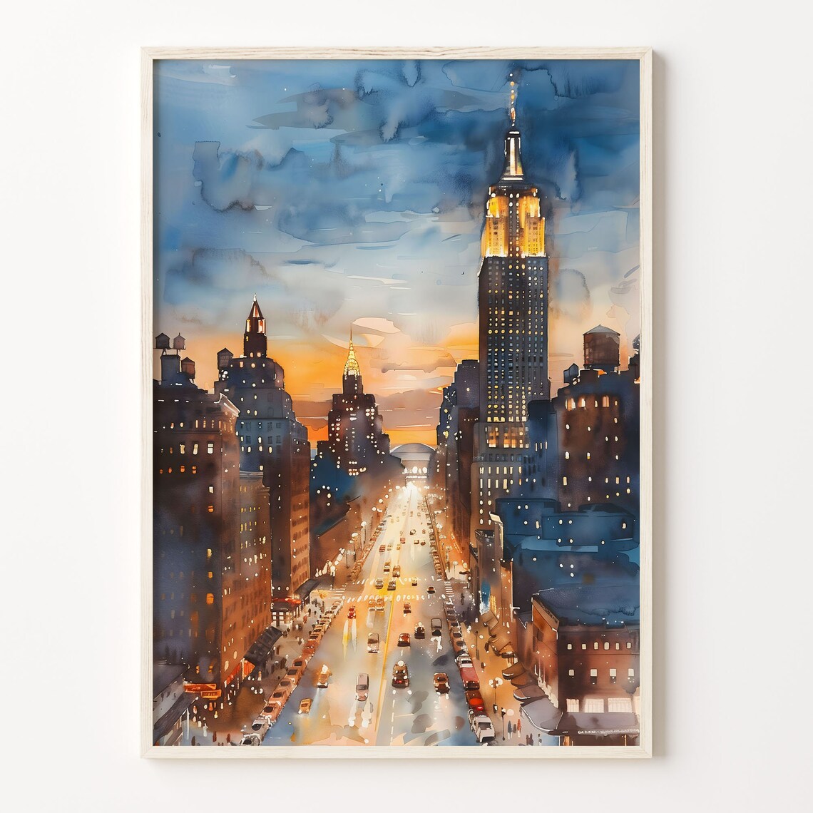 New York Watercolor Skyline Travel Poster