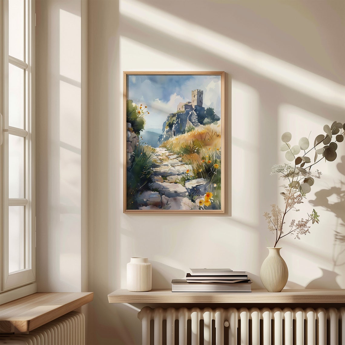Cornwall Cliff Top Stone Ruin Wildflower Path Watercolor Poster - Image 4