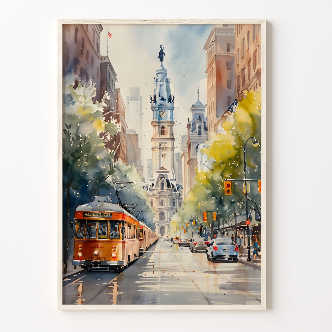 Philadelphia Watercolor Painting Travel Poster, USA