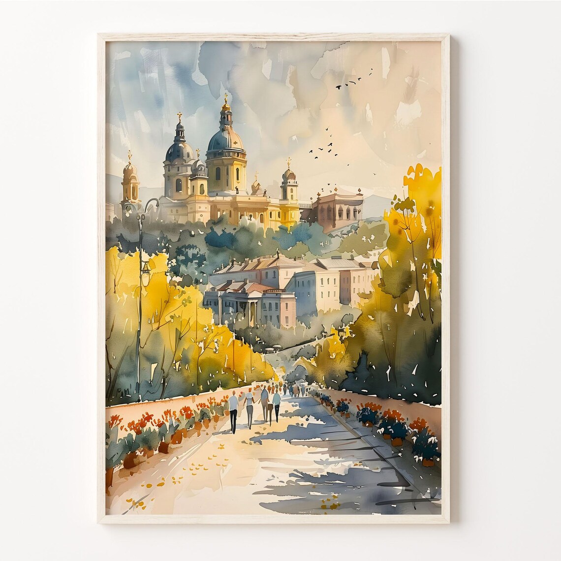 Kyiv Ukraine Golden Domed Cathedral Autumn Park Watercolor Poster