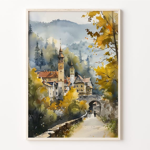 Brasov Watercolor Travel Poster, European Cities Print