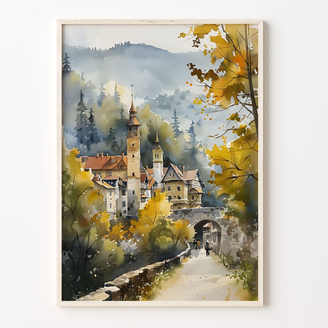 Brasov Watercolor Travel Poster, European Cities Print