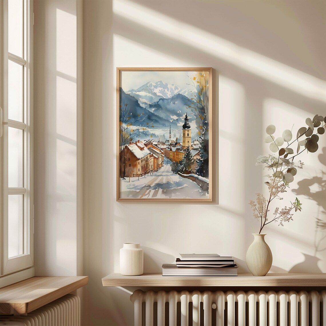 Kitzbuhel Austria Snowy Ski Resort Village Watercolor Winter Poster - Image 4
