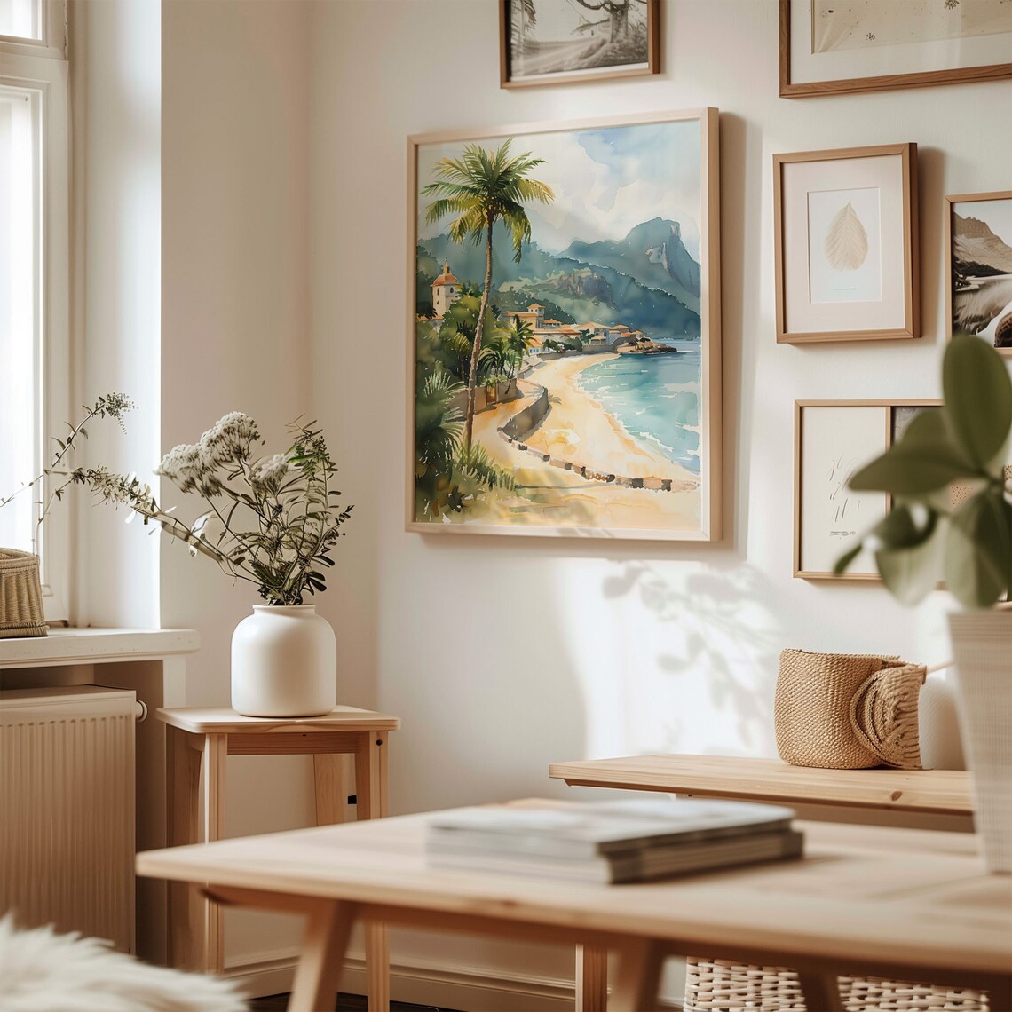 Martinique Beach Watercolor Poster Palm Trees Island Town Peaks - Image 3