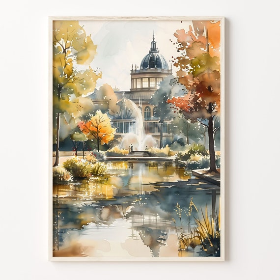 Madrid Watercolor Painting Palacio De Cristal Travel Poster