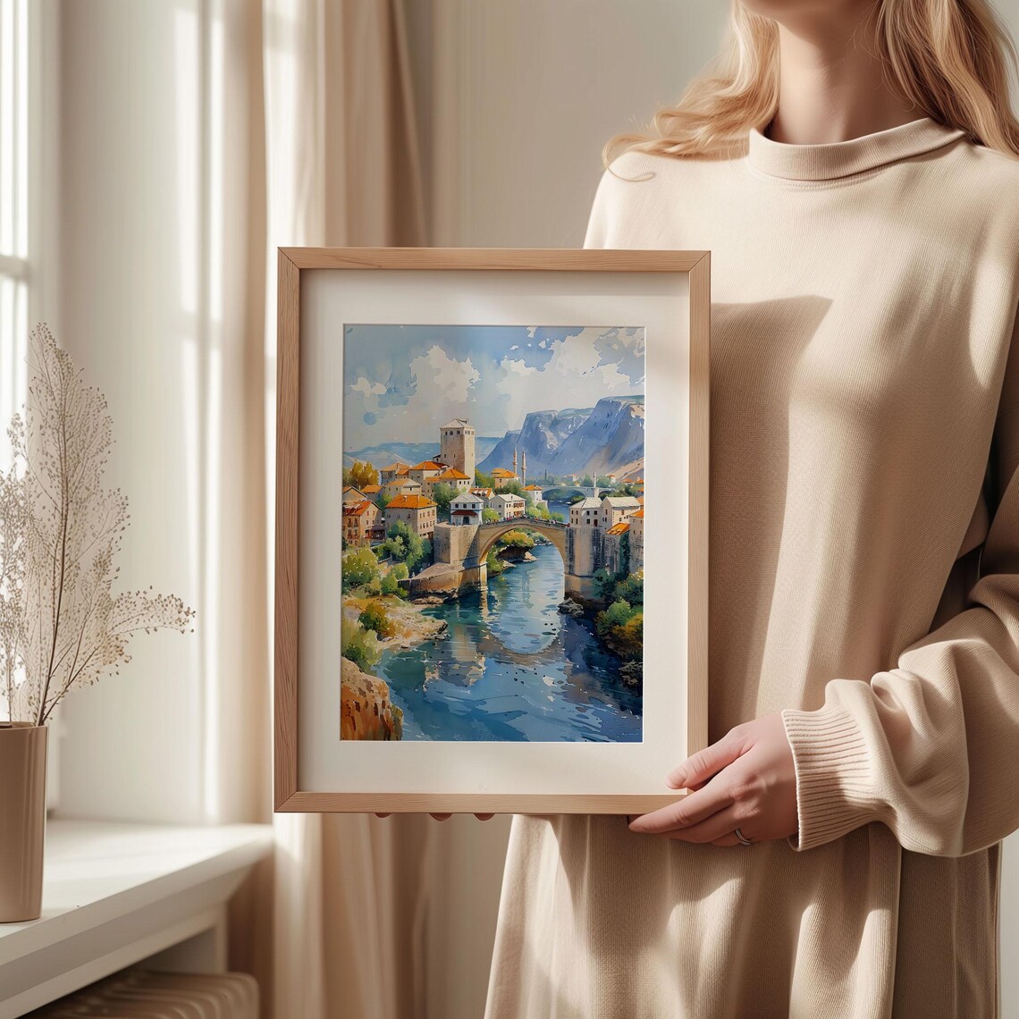 Mostar Watercolor Painting, Stari Most Bridge Poster - Image 2
