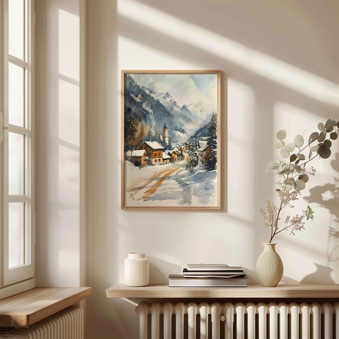 Morzine French Alps Winter Snowy Ski Village Watercolor Poster - Image 4