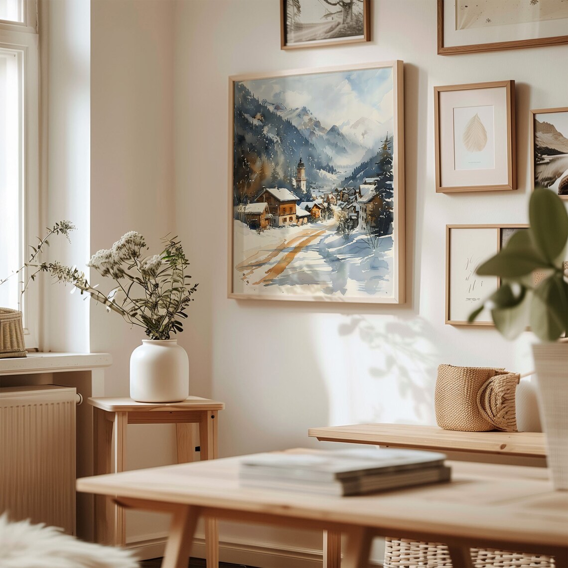 Morzine French Alps Winter Snowy Ski Village Watercolor Poster - Image 3