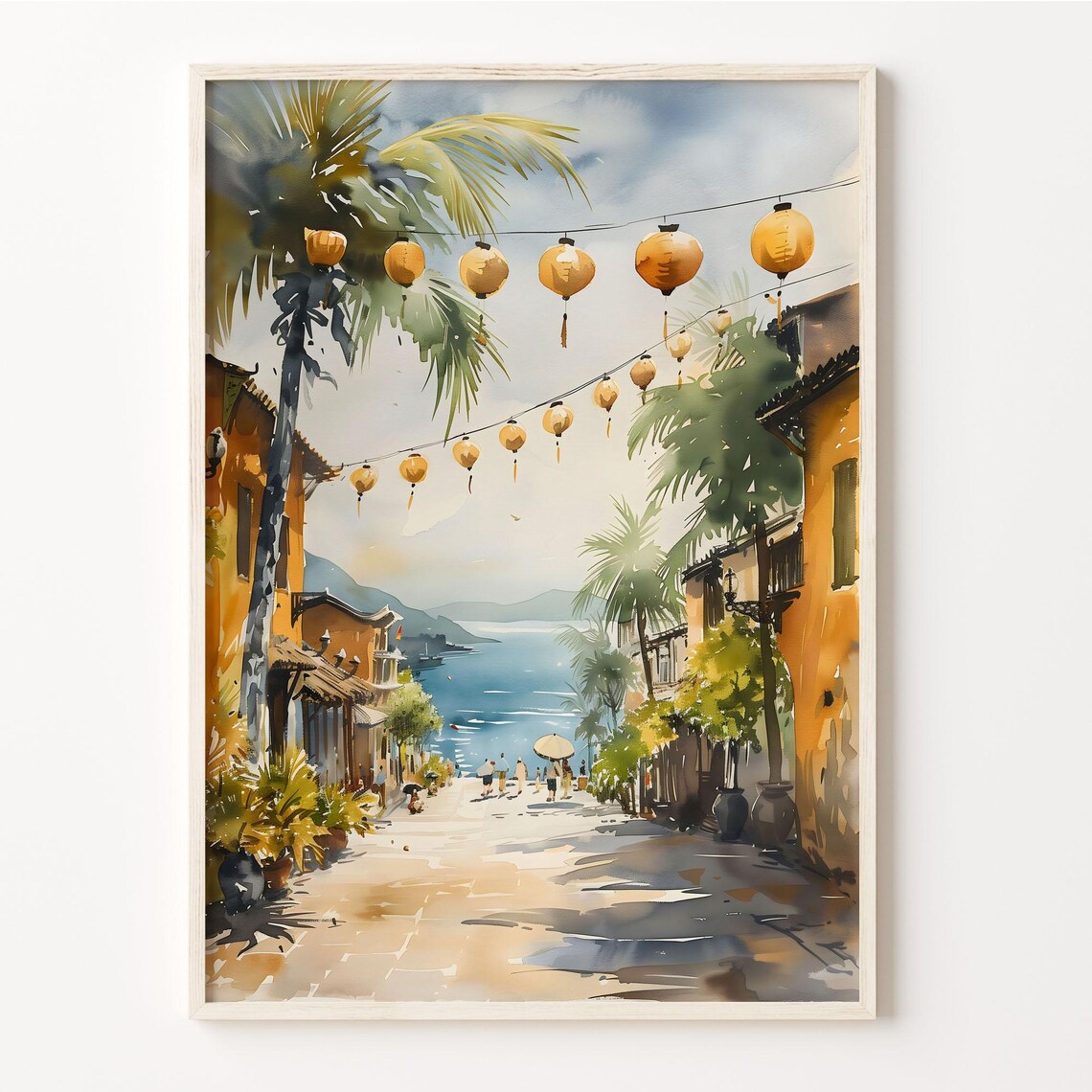 Hoi An Vietnam Old Town Lantern Street Seaside Watercolor Poster