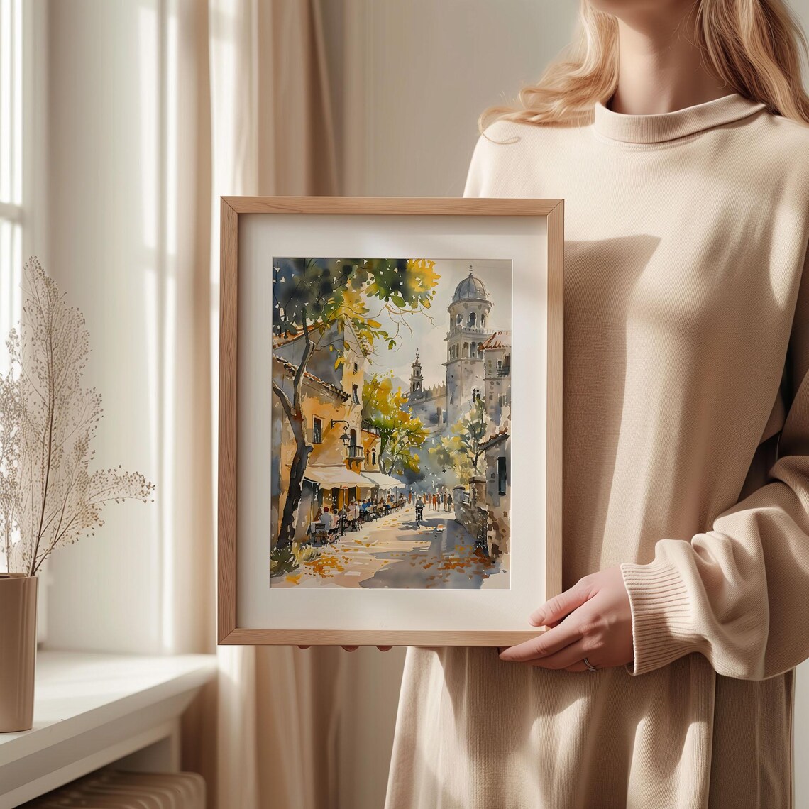 Barcelona Old Town Cathedral Street Watercolor Painting Poster - Image 2