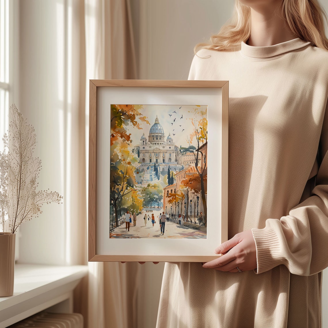 Rome Saint Peters Basilica Autumn Avenue Watercolor Travel Poster - Image 2