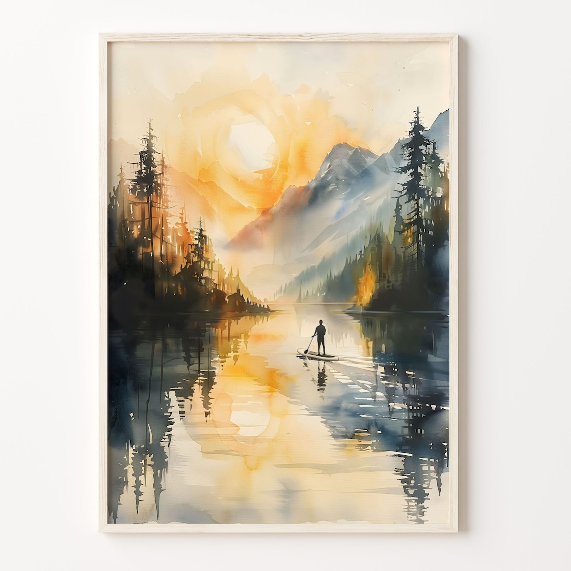 Watercolor Paddle Boarding Art Print, Outdoor Adventure