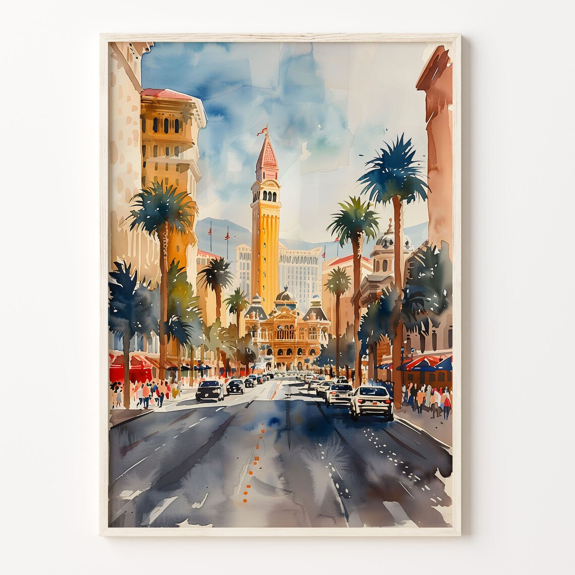 Las Vegas Strip Venetian Casino Palm Trees Watercolor City Poster