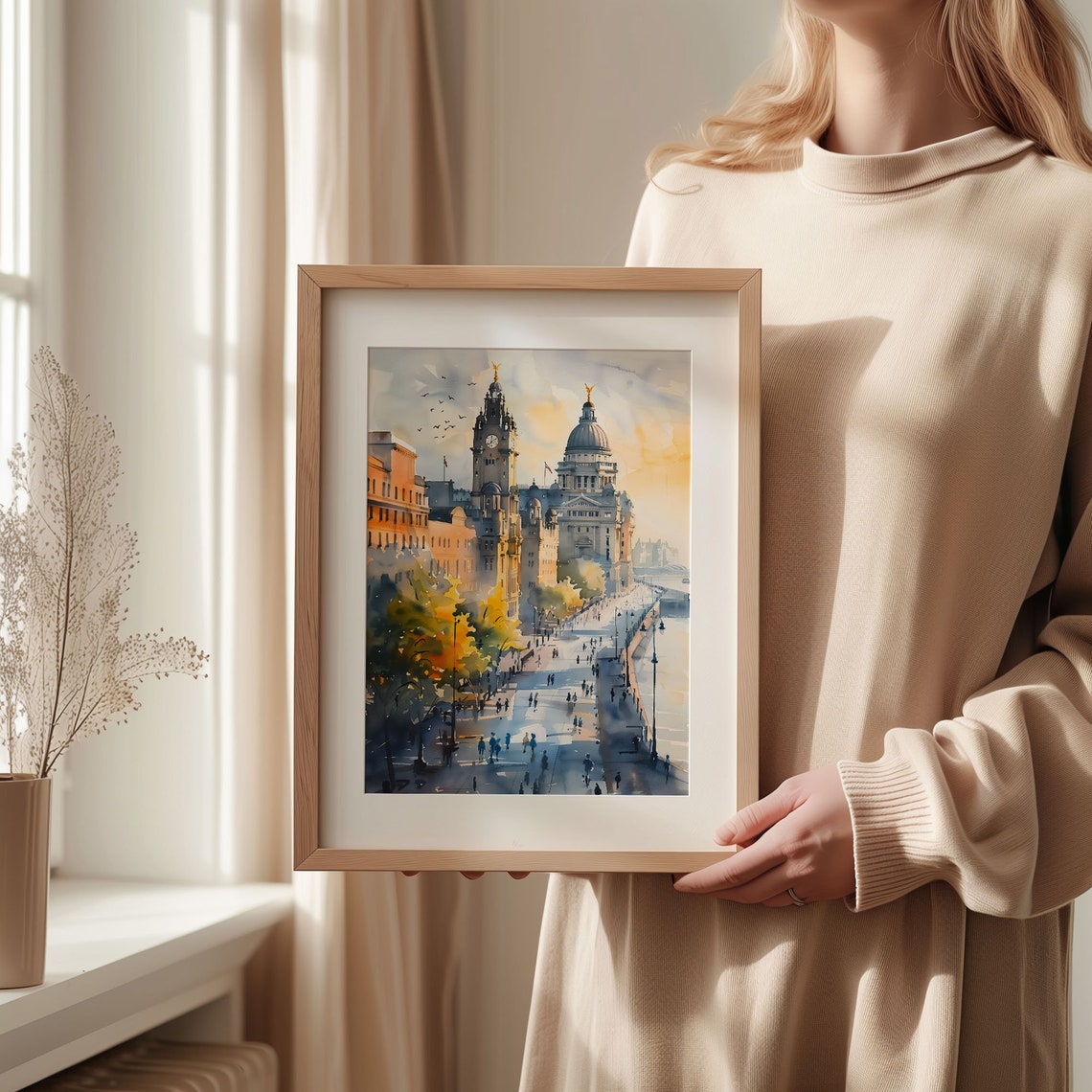Liverpool Waterfront Historic Clock Tower River Watercolor Print - Image 2