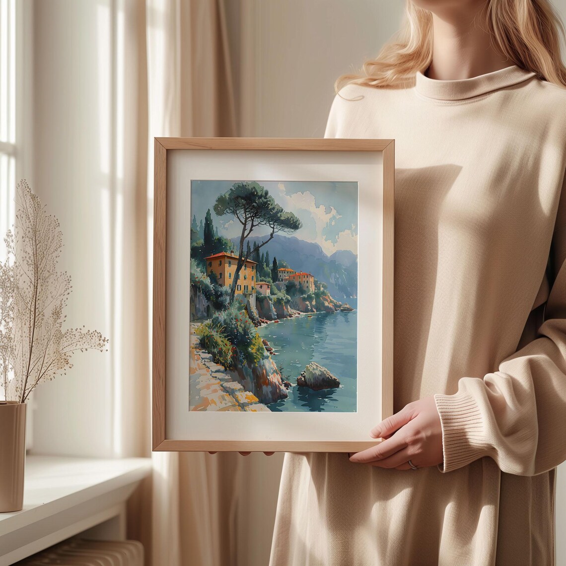 Italy Coast Watercolor Painting Travel Poster - Image 2