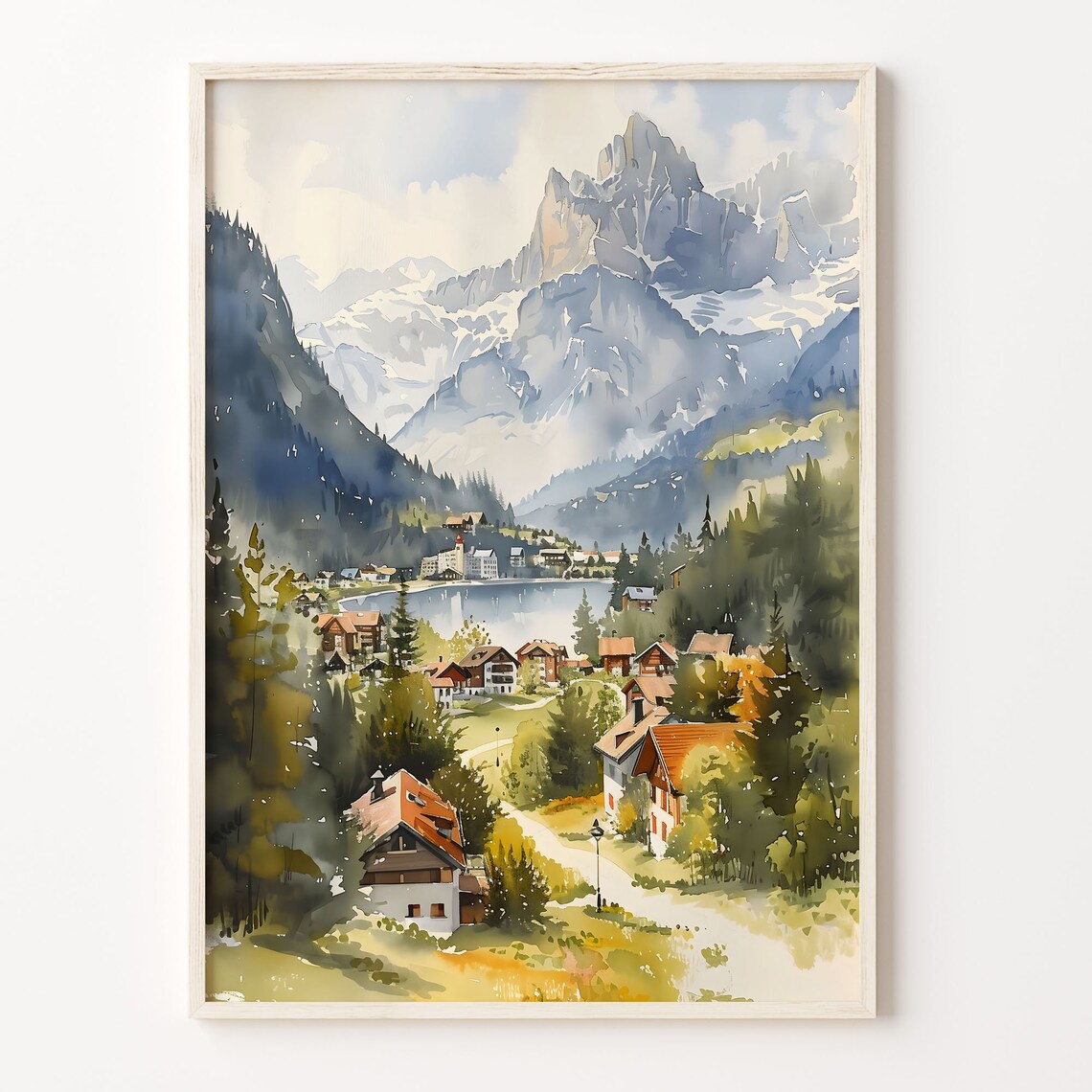 Grindelwald Watercolor Travel Poster, Switzerland