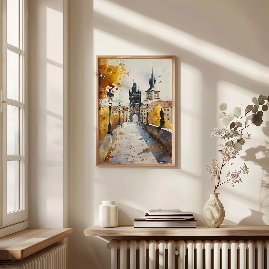 Prague Charles Bridge Autumn Golden Hour Watercolor Travel Poster - Image 4