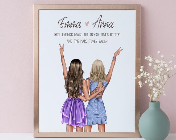 Personalized Best Friend Portrait Custom Friends Prints Best Friends Illustration Gift Picture Personalised Gift For Friend