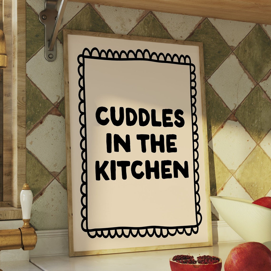 Cuddles In The Kitchen Black Bold Funny Scalloped Border Poster