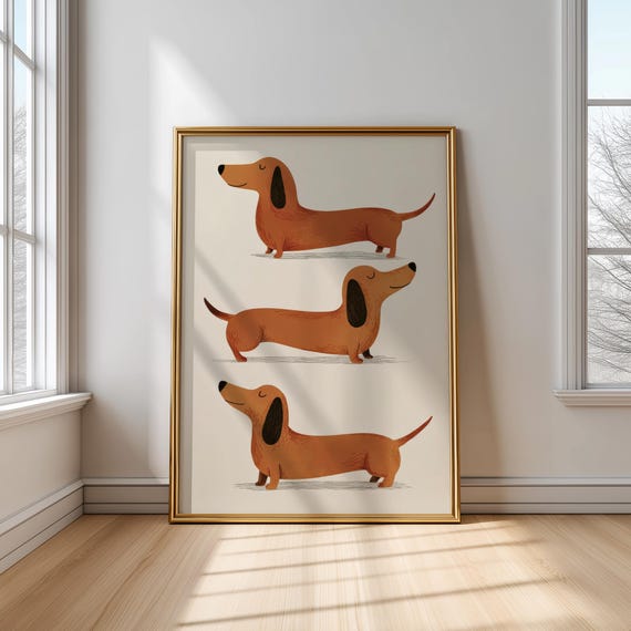 Dachshund Wall Art Trio Cute Sausage Dog Nursery Print Kids Room Puppy Decor Gender Neutral Playroom Poster Toddler