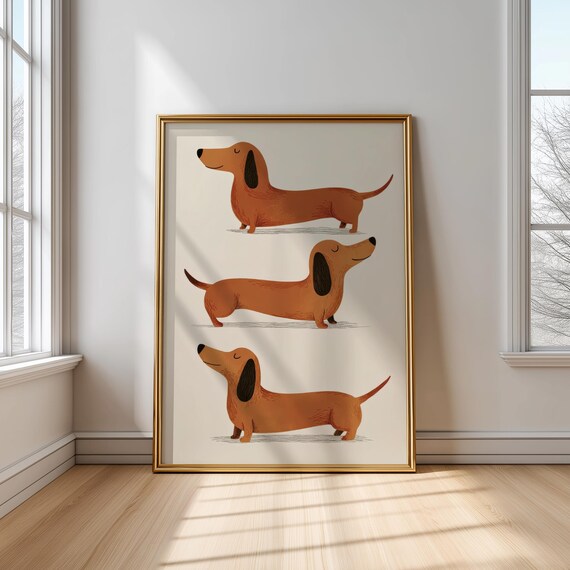 Three Happy Dachshunds In A Row Cute Sausage Dog Nursery Poster