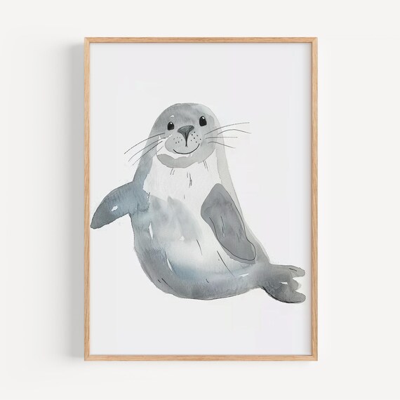 Adorable Seal Childrens Poster Pastel Wall Art For Nursery Kids Room Decor Baby Gift Illustration