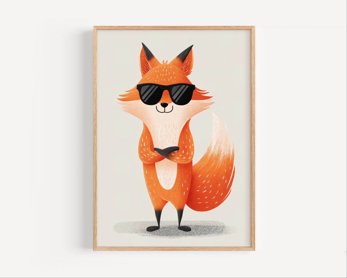 Cool Fox Wearing Sunglasses Kids Room Nursery Animal Wall Art