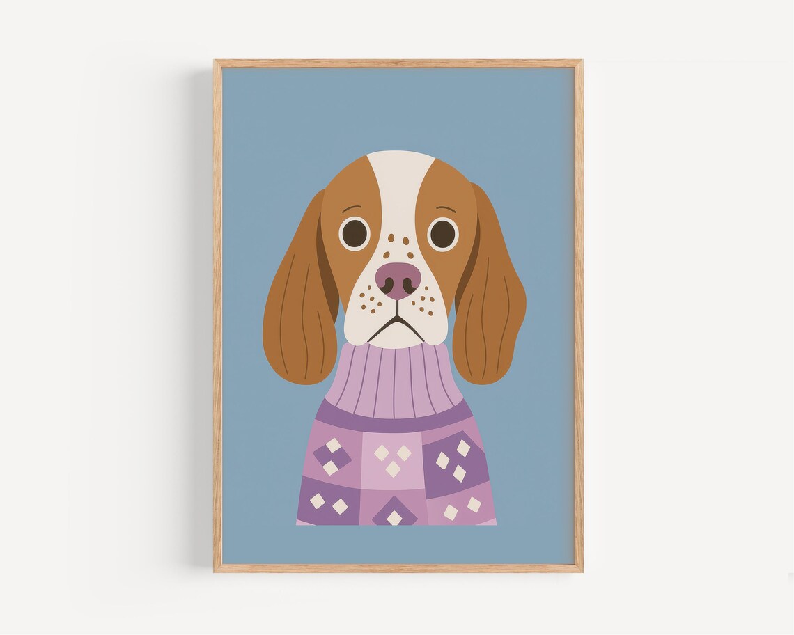 Adorable Beagle Illustration Kids Room Wall Art Dog Poster Nursery Decor
