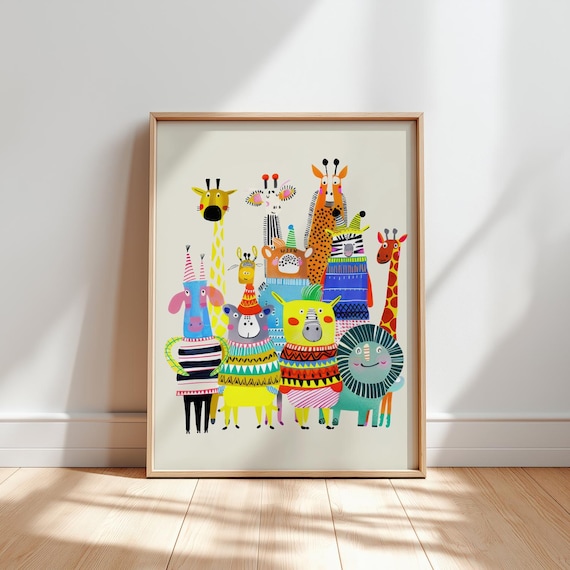 Colorful Party Animals Group Sweaters Fun Kids Room Art Poster