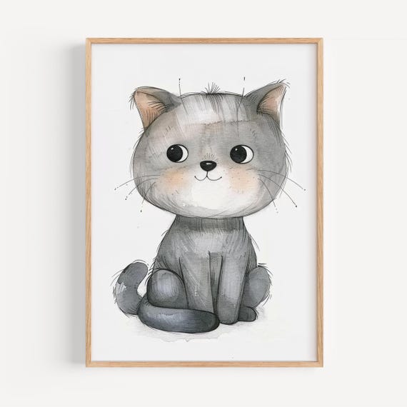 Gray Kitten Poster For Kids Cute Cat Wall Art Baby Room Decor Modern Nursery Animal Print