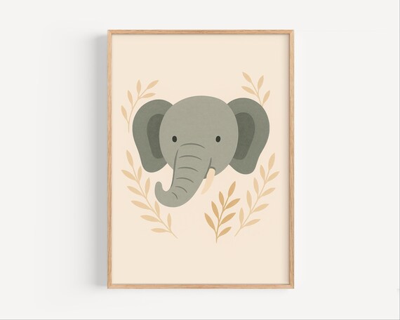 Elephant Nursery Wall Art Safari Animal Print Boho Jungle Baby Room Decor Kids Poster Instant Artwork