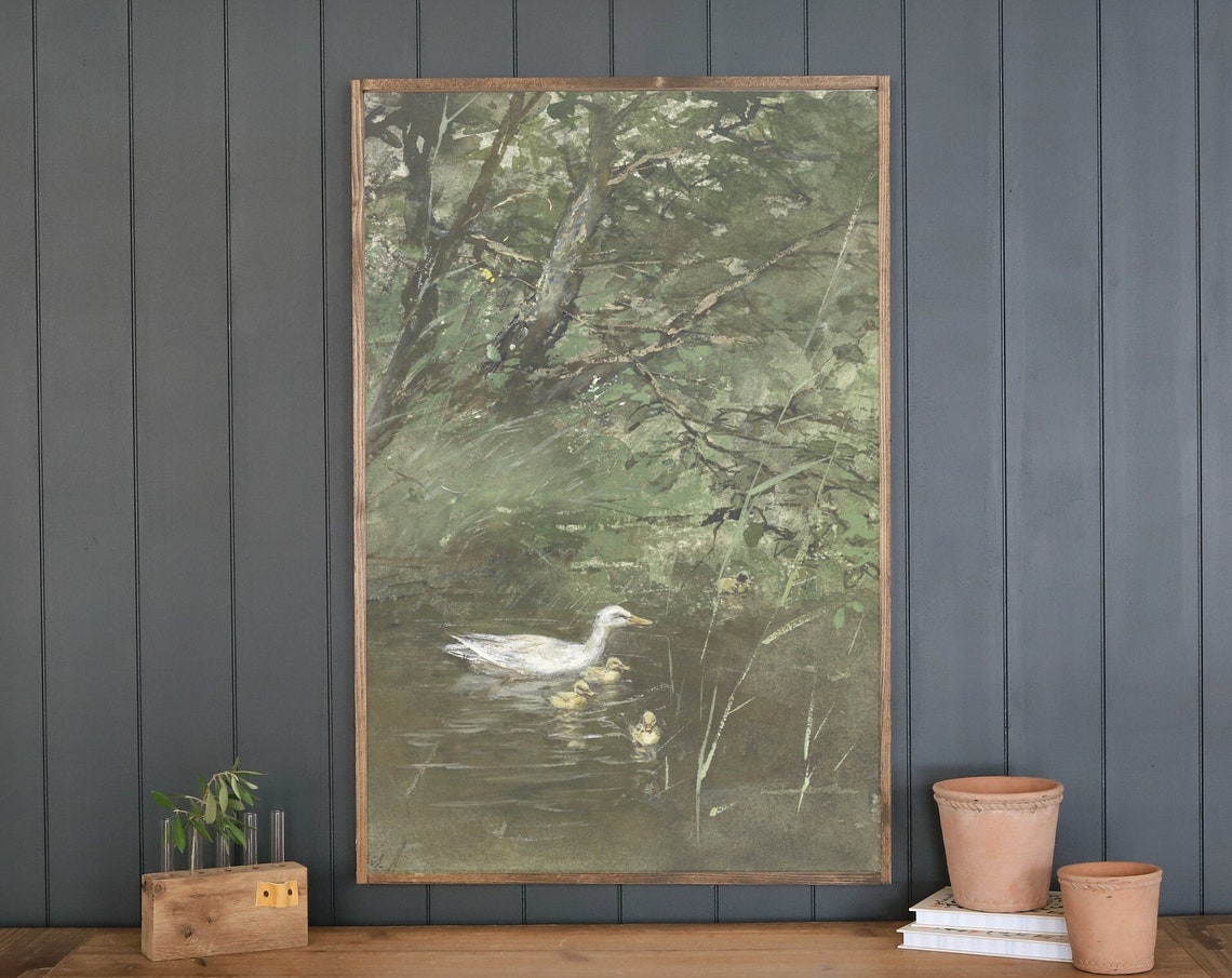 Duck And Ducklings Wall Art Living Room Wood Sign Farm Animal Art Vintage Wood Sign Large Vertical Sign Nursery Animal Theme B18