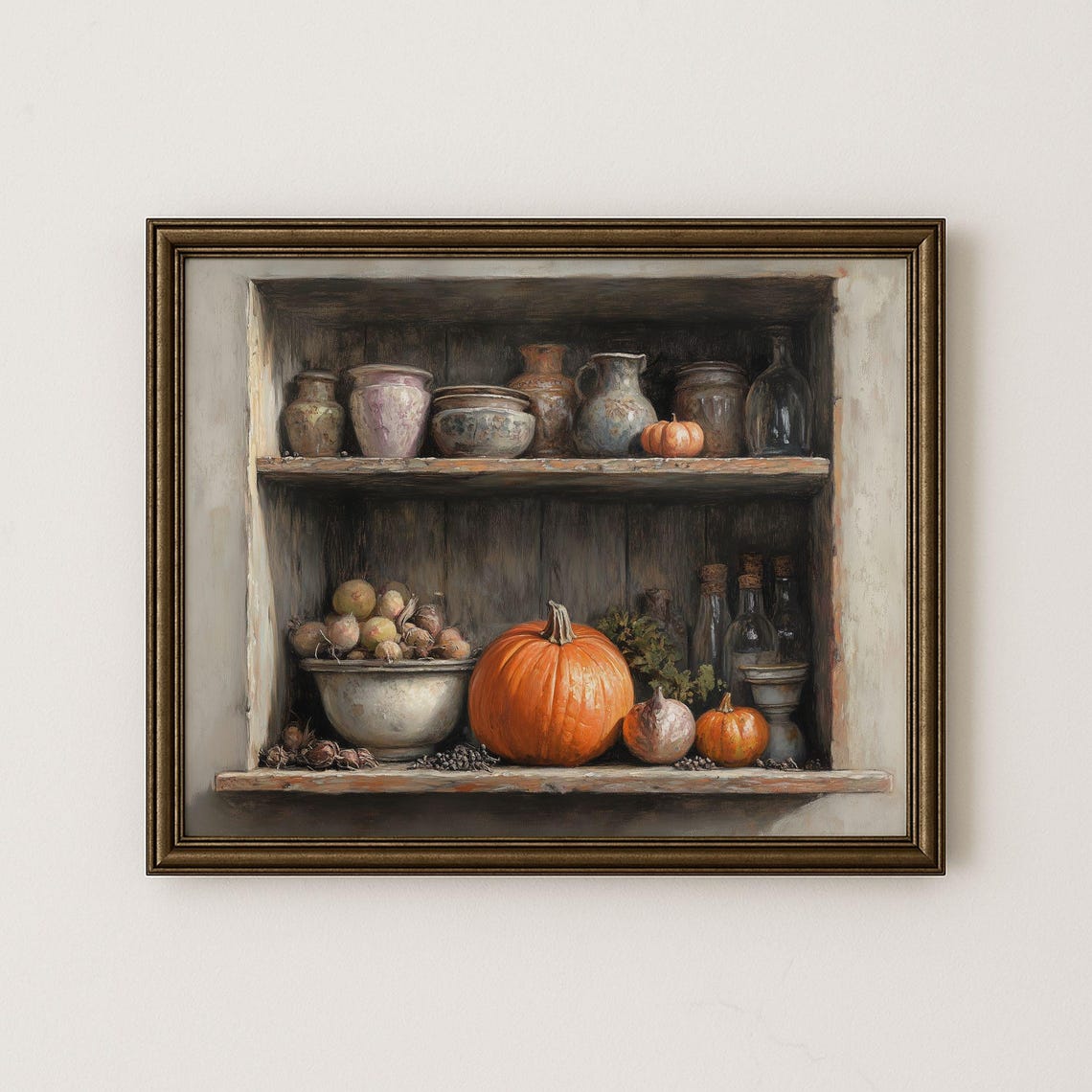 Vintage Kitchen Shelf Still Life Print Farmhouse Fall Decor