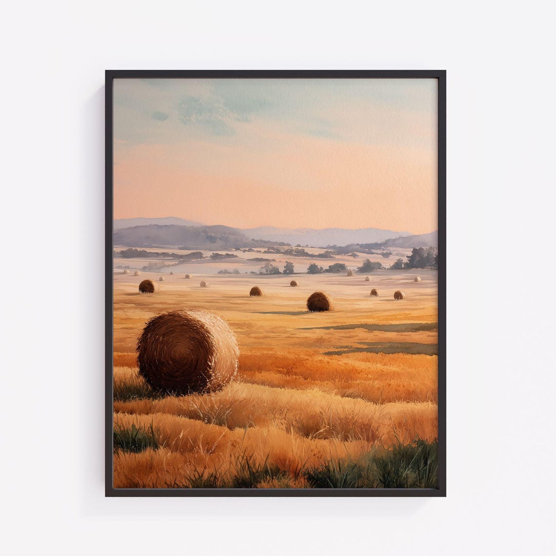 Autumn Hay Bales Landscape Print Vintage Fall Meadow V89