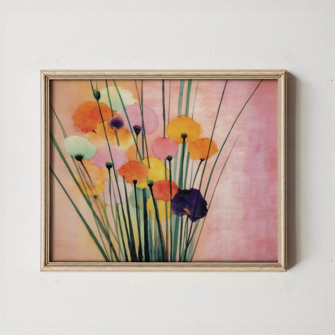 Colorful Meadow Bouquet Modern Watercolor Cheerful Floral Wall Art