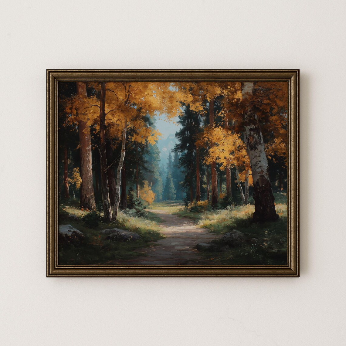Russet Autumn Forest Path Golden Canopy Vintage Landscape Poster