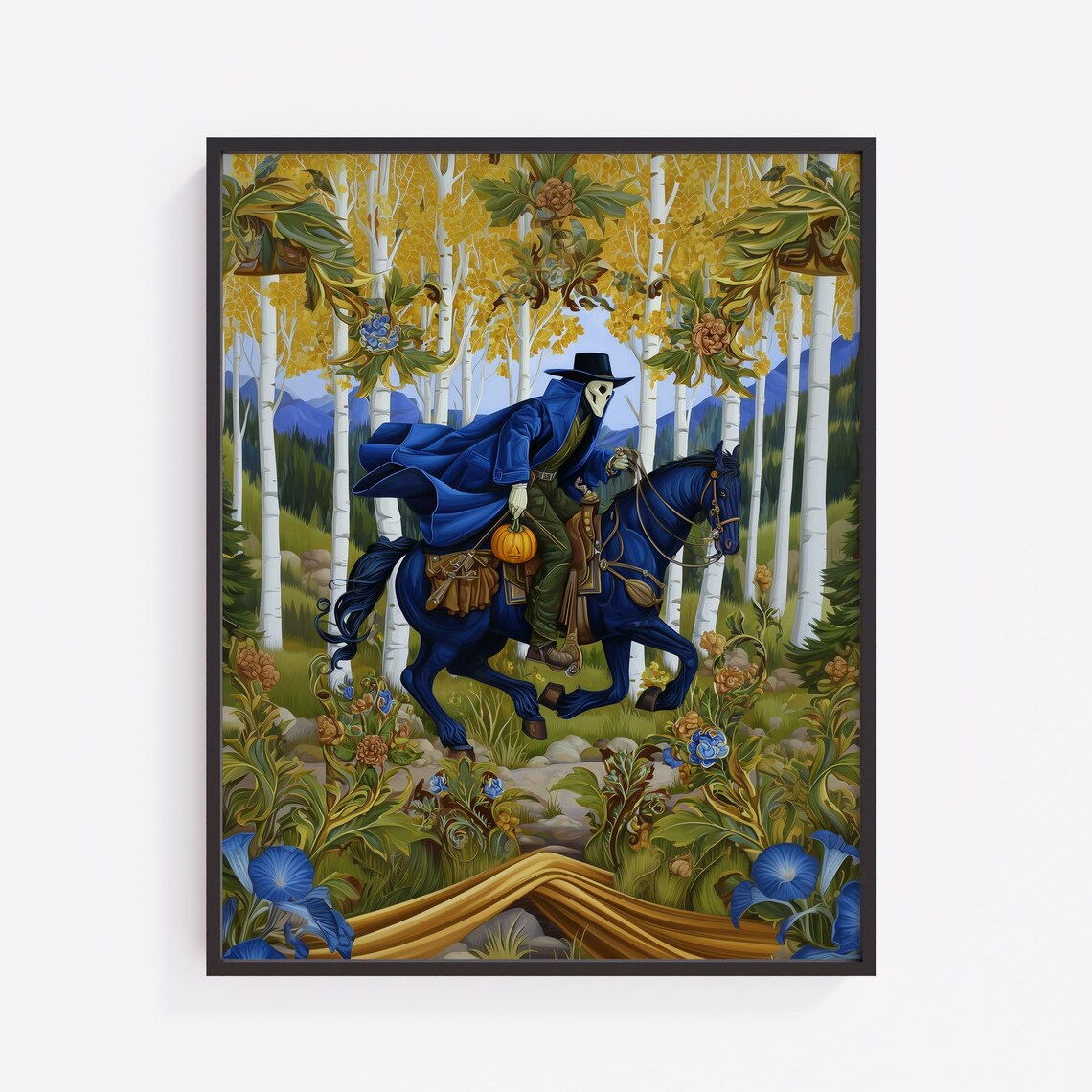 Scary Horseman In Autumn Forest Spooky Halloween Art