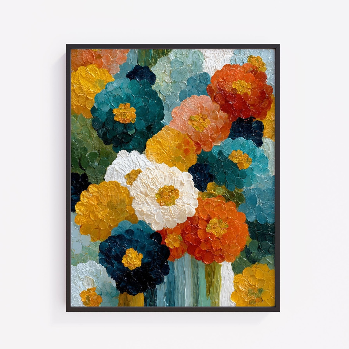 Bold Impasto Floral Mosaic Colorful Textured Flowers Art Poster