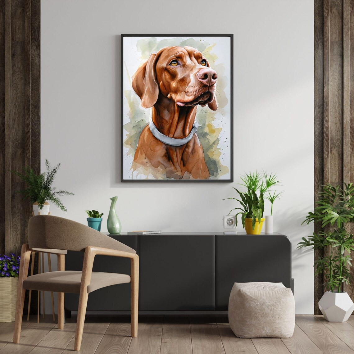 Hungarian Vizsla Rust Coat Watercolor Dog Portrait Fine Art Print