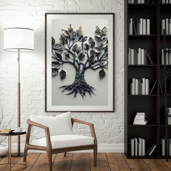 Black Tree Design Wall Art Modern Home Decor For Living Room Or Office