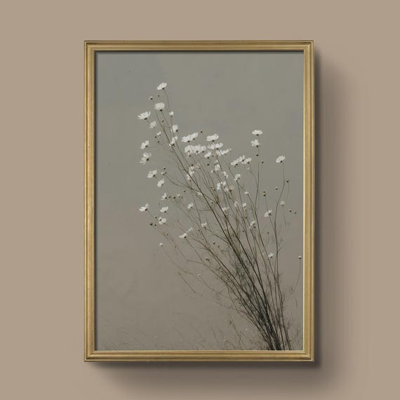White Cosmos Flowers Art Delicate Botanical Print Minimalist Floral Wall Neutral Flower Spring Decor Prints