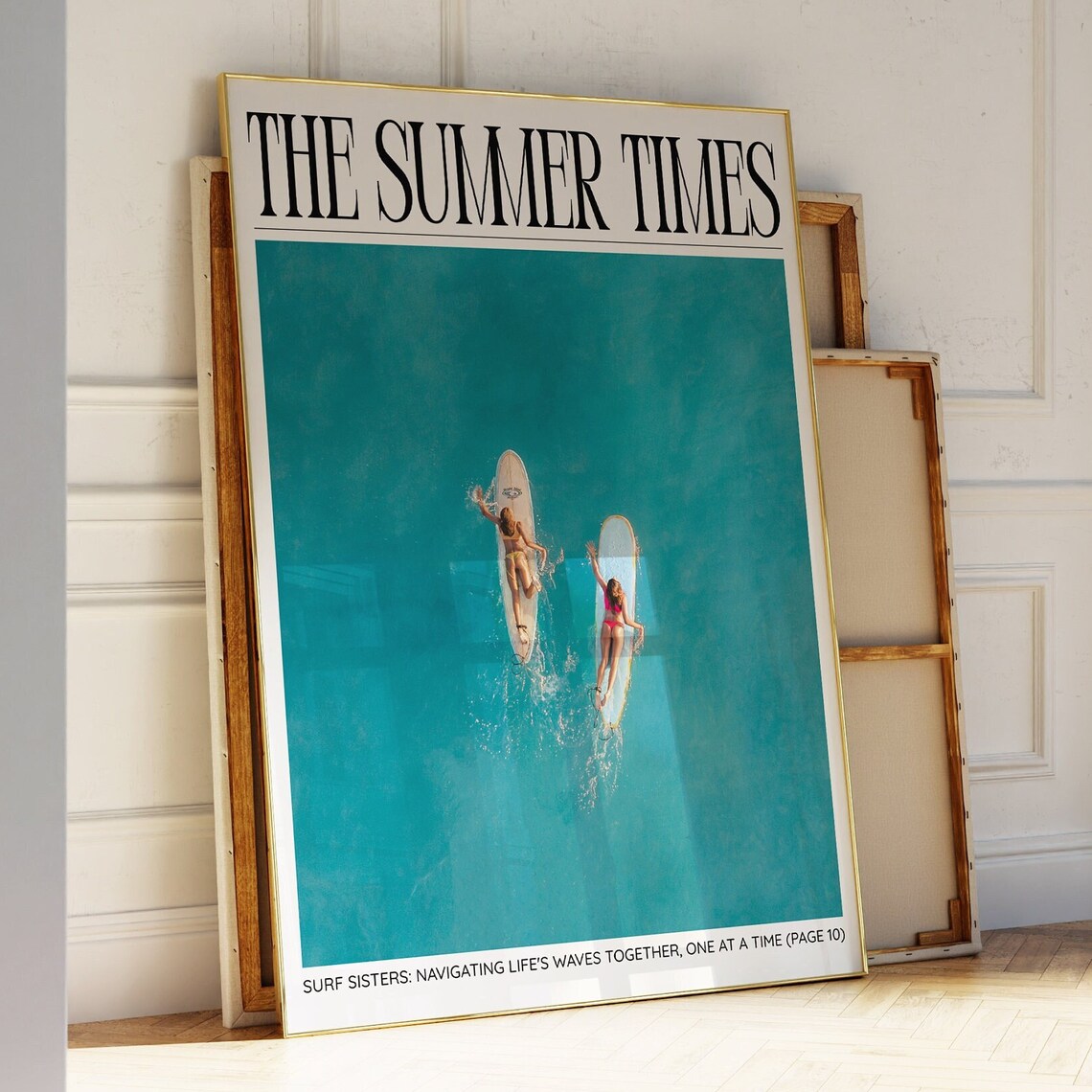 The Summer Times Surf Sisters Turquoise Aerial Ocean Surf Poster