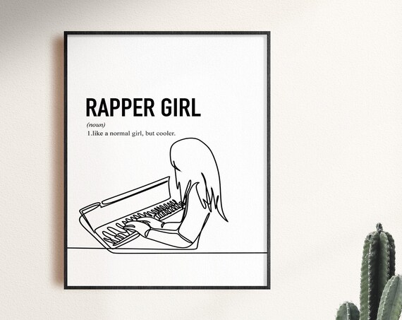 Rapper Girl Definition Line Art Piano Player Music Home Decor Print