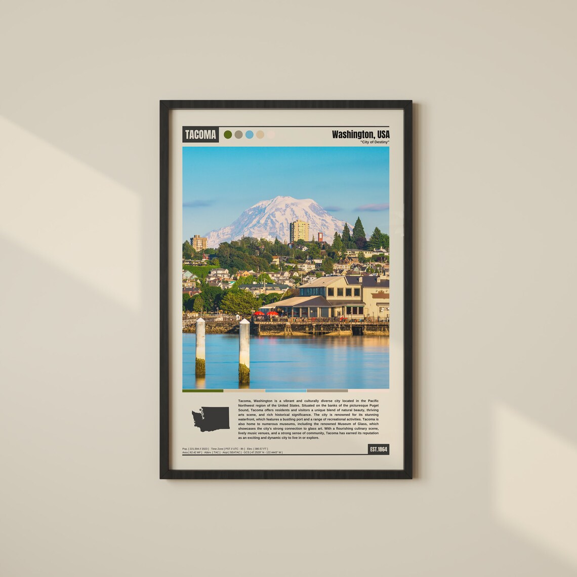 Tacoma Washington Waterfront City of Destiny Mt Rainier Travel Poster