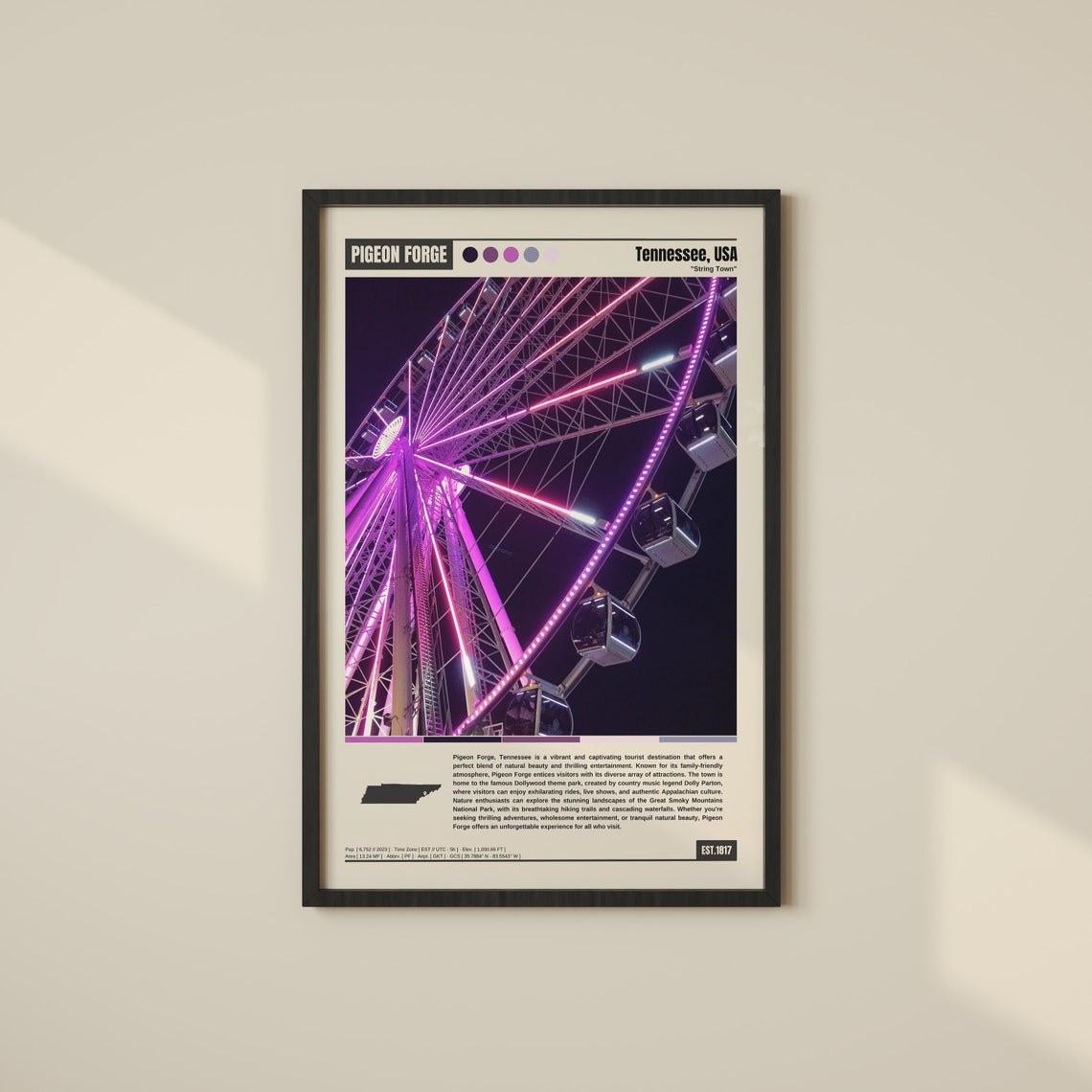 Pigeon Forge Tennessee String Town Ferris Wheel Night Poster