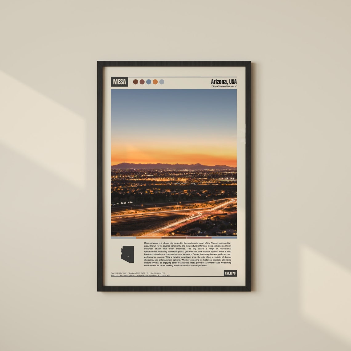 Mesa Arizona City Lights Dusk Panorama with Highway Glow Poster