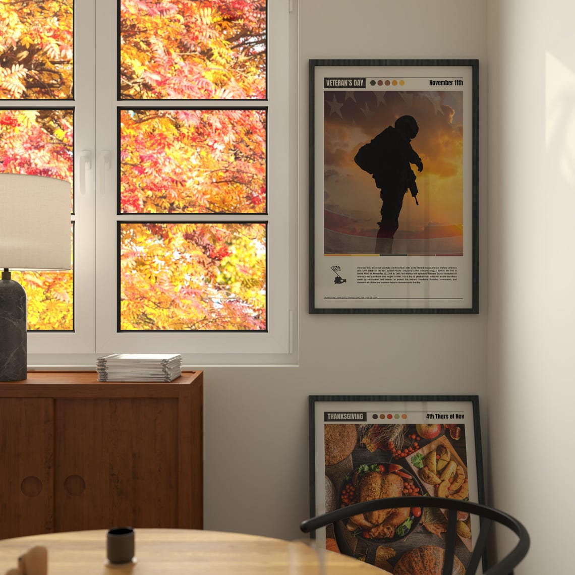 Veterans Day Soldier Silhouette at Sunset American Flag Memory Poster - Image 2
