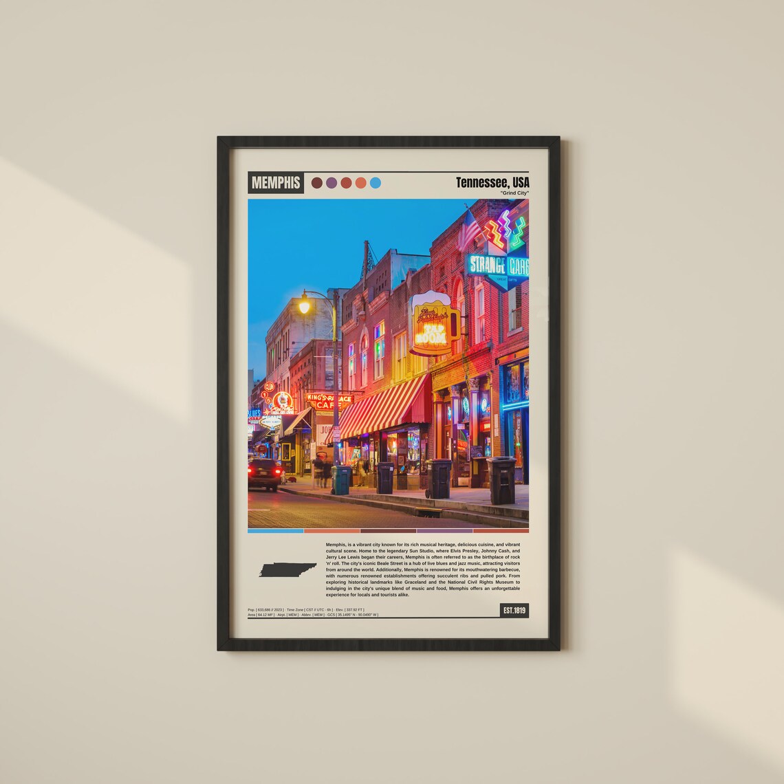 Memphis Tennessee Beale Street Night Grind City Travel Poster